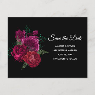 Cartão Postal De Convite Buquê Floral Elegante Magenta Rosa Salve a data