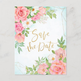 Cartão Postal De Convite Buquê Floral Turquesa Ombre Rosas Salva O Dia