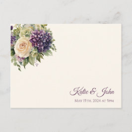 Cartão Postal De Convite Buquê RSVP de Casamento de Flor Roxo com Aquarela-