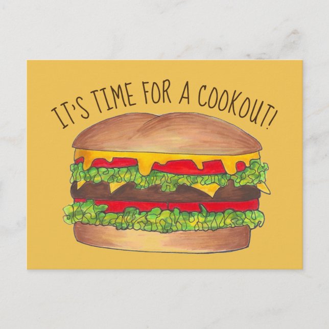 Cartão Postal De Convite Burger Cheeseburger Reunion Picnic Cookout (Frente)