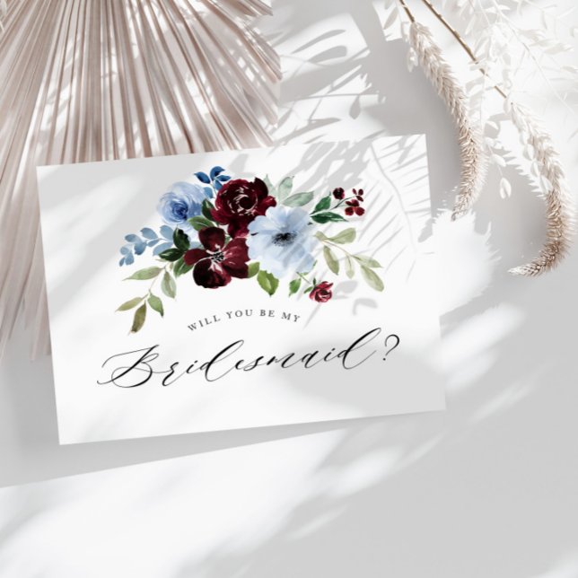 Cartão Postal De Convite burgundy, azul empoeirado, você será meu cartão-ma (Criador carregado)