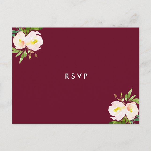Cartão Postal De Convite Burgundy Elegant Floral Quinceanera RSVP (Frente)