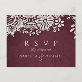 Cartão Postal De Convite Burgundy elegante vintage lace casamento russo RSV