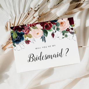 Cartão Postal De Convite burgundy floral, você será meu cartão de Brides
