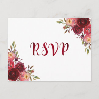 Cartão Postal De Convite Burgundy Marsala Rosa vermelha Floral RSVP