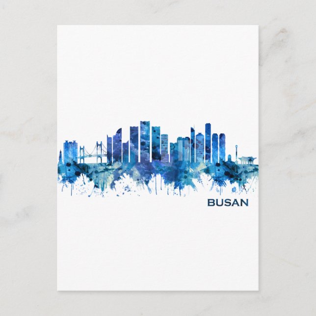 Cartão Postal De Convite Busan South Korea Skyline Blue (Frente)