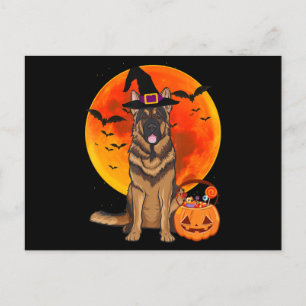 Cartão Postal De Convite Cachorro Halloween Pastor Alemão Abóbora Lanterna