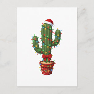 Cartão Postal De Convite Cacto de Natal Usando um Chapéu de Papai Noel Plan