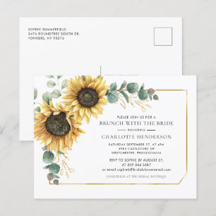 Cartão Postal De Convite Café da Manhã Floral de Eucalipto e Girassol para