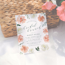 Cartão Postal De Convite Café da Manhã Floral Nupcial em Aquarela de Coral
