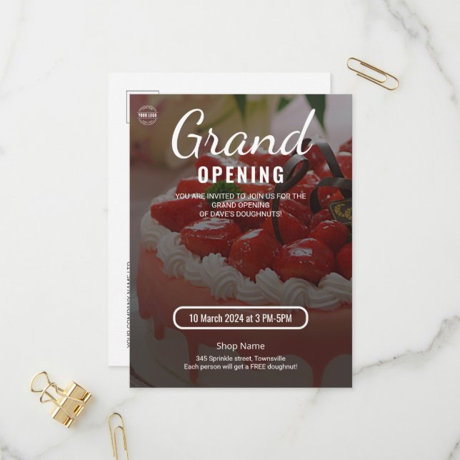 Cartão Postal De Convite Cake Bakery Shop Business Grand Opening (Frente/Verso In Situ)