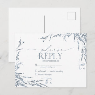Cartão Postal De Convite Caligrafia Dusty Blue RSVP de Casamento