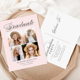 Cartão Postal De Convite Caligrafia Elegante Rosa 4 Festa de Formatura em F