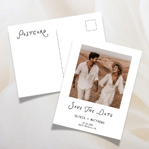 Cartão Postal De Convite Caligrafia Save The Date Foto Casamento Moderno