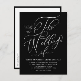 Cartão Postal De Convite Caligrafia Whimsical Código QR de Casamento Negro