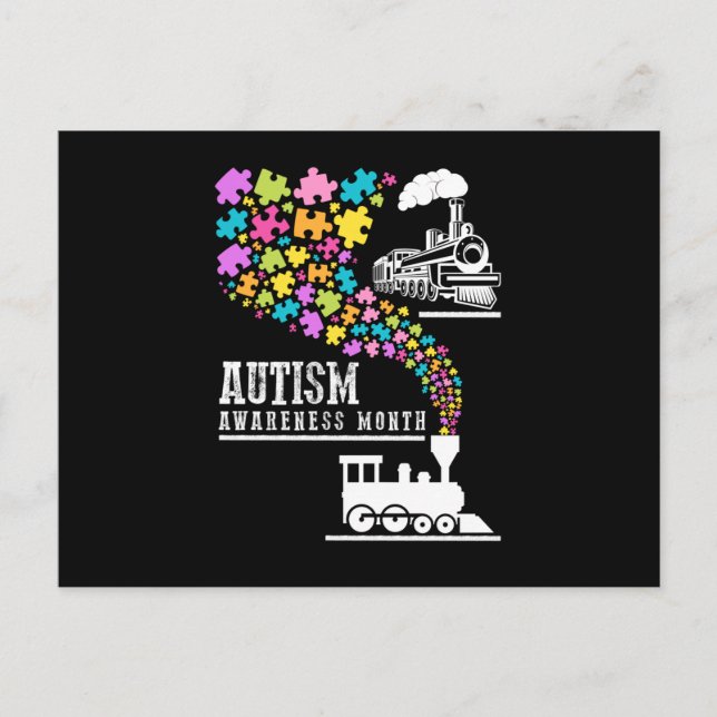 Cartão Postal De Convite Camiseta do trem Autismo Sensibilização Mês Quebra (Frente)