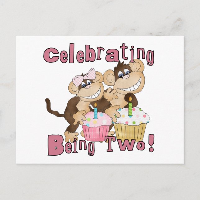 Cartão Postal De Convite Camisetas e presentes de macacos de festa rosa (Frente)