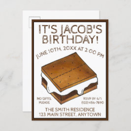 Cartão Postal De Convite Campfire S'mores Marshmallow Festa de aniversário