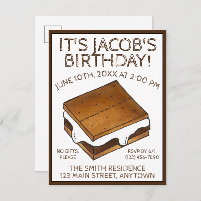 Cartão Postal De Convite Campfire S'mores Marshmallow Festa de aniversário (Frente/Verso)