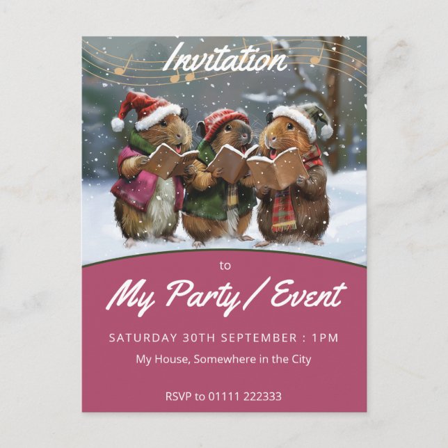 Cartão Postal De Convite Cantores De Inverno Da Guiné Pig (Frente)