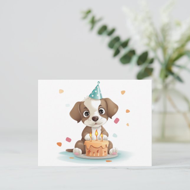 Cartão Postal De Convite Cãozinho de aniversário (Em pé/Frente)