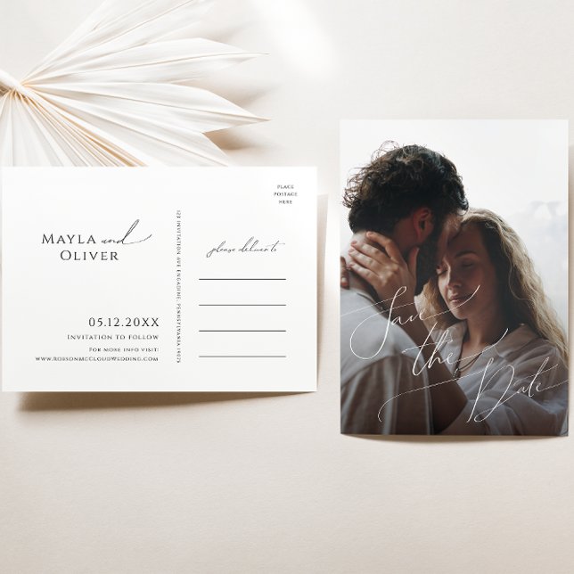 Cartão Postal De Convite Caprichoso Roteiro Mínimo Foto Salvar Data (Criador carregado)