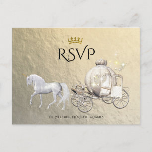 Cartão Postal De Convite Carrinho de Histórias da Princesa Real Dourada RSV