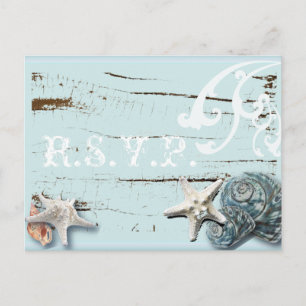 Cartão Postal De Convite Cartão azul elegante do casamento de praia RSVP