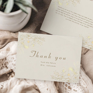 Cartão Postal De Convite Cartão de Agradecimento Floral Marfim Dourado para