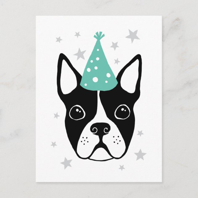 Cartão Postal De Convite cartão de aniversário de Boston terrier com chapéu (Frente)