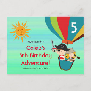 Cartão Postal De Convite Cartão de Aniversário Infantil Balão de Ar Quente 