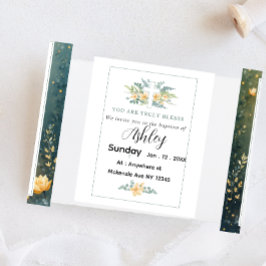 Cartão Postal De Convite Cartão de Batismo com Cruz e Flores