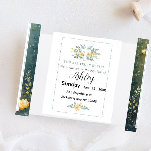 Cartão Postal De Convite Cartão de Batismo com Cruz e Flores