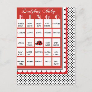 Cartão Postal De Convite Cartão de Bingo de Chá de fraldas Ladybug Polkadot