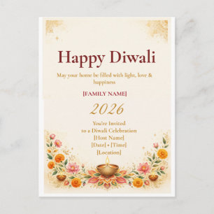 Cartão Postal De Convite Cartão de Boas Festas de Diwali Elegante