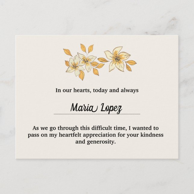 Cartão Postal De Convite Cartão de Condolência de Dourada Aquarela (Frente)
