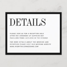 Cartão de Detalhes do Casamento Branco Negro Minim