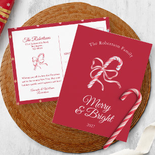 Cartão Postal De Convite Cartão de Natal “Merry & Bright” com Cana-de-Açúca