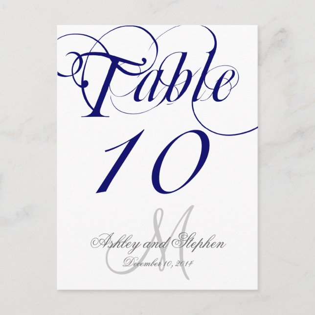 Cartão Postal De Convite Cartão de Número de Mesa de Casamento com Monogram (Frente)