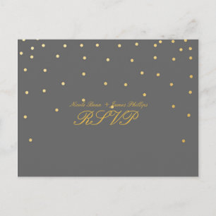 Cartão Postal De Convite Cartão de Resposta de Casamento Confete Dourado Ci