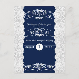 Cartão Postal De Convite Cartão de Resposta de Casamento Elegante com Renda