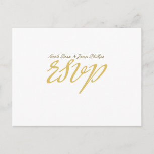 Cartão Postal De Convite Cartão de Resposta de Casamento em Script Branco e