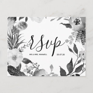 Cartão Postal De Convite Cartão de RSVP de casamento   Coroa Floral Botânic