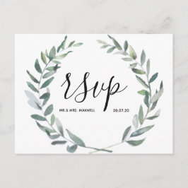 Cartão Postal De Convite Cartão de RSVP de casamento | Coroa Floral Botânic