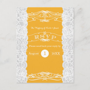 Cartão Postal De Convite Cartão de RSVP de casamento elegante com renda ama