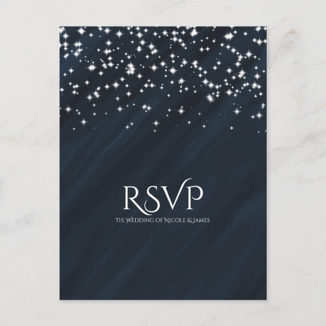 Cartão Postal De Convite Cartão de RSVP de Casamento Elegante Estrelas Azui (Frente)