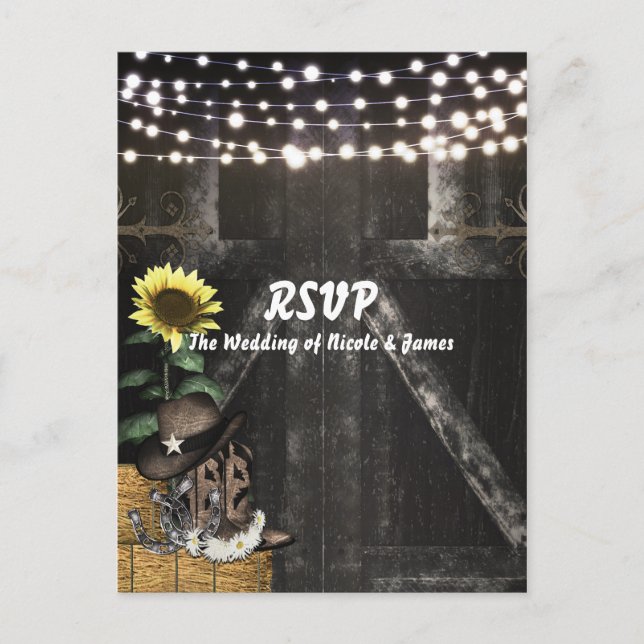 Cartão Postal De Convite Cartão de RSVP de Casamento em Celeiro Rústico Cou (Frente)