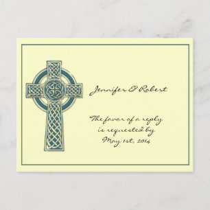 Cartão Postal De Convite Cartão-postal Céltico Cross em Teal Ivory RSVP