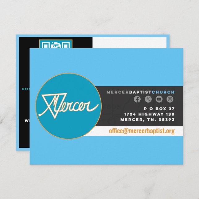 Cartão Postal De Convite Cartão-postal da Igreja Batista Mercer (Frente/Verso)