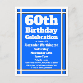 Cartão Postal De Convite Cartão-postal de 60° aniversário geométrico azul